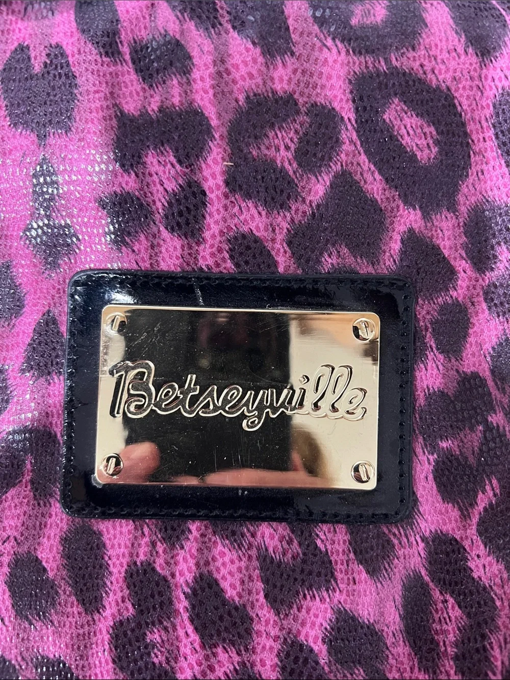 Betsey Johnson pink and black leopard print handbag or laptop tote.